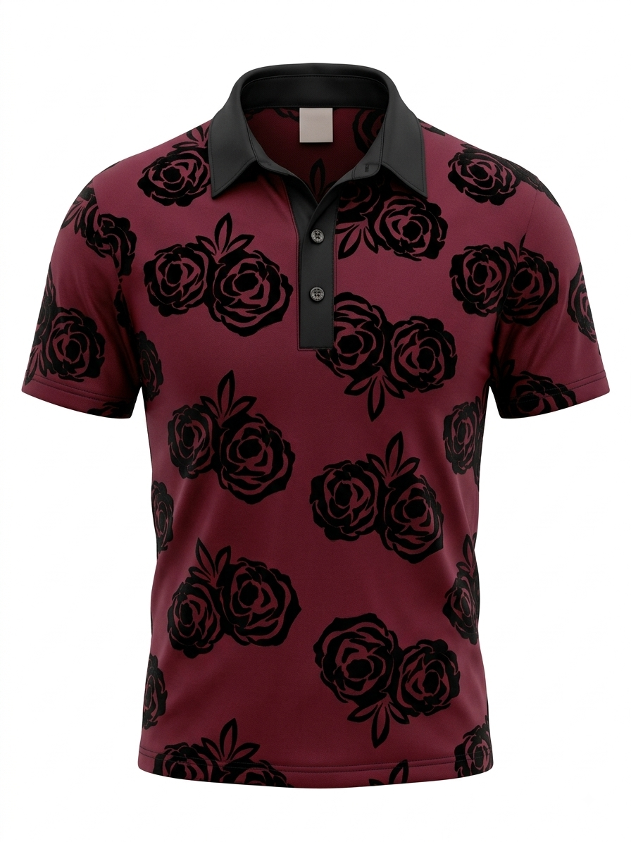 Polo vino con estampado de rosas negras