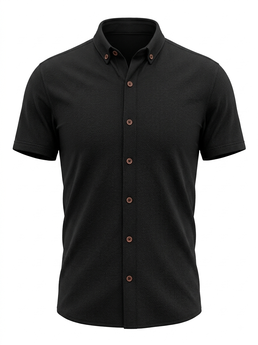 Camisa negra esencial con botones cobre