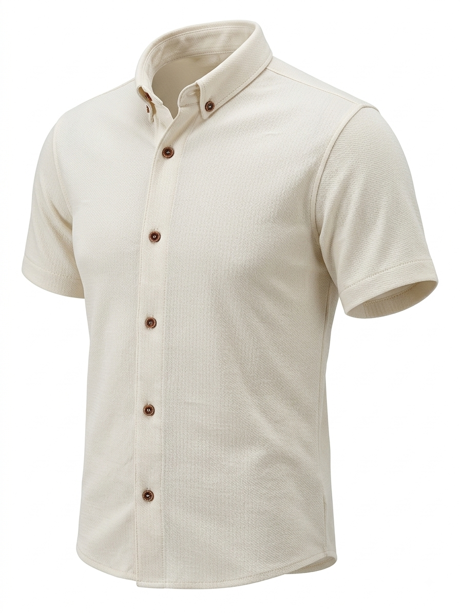 Camisa marfil de textura fina con botones madera